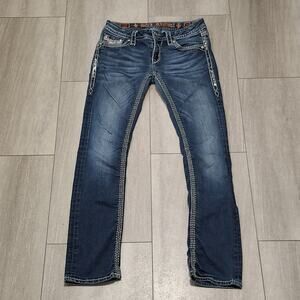 Rock Revival Jeans Womens 27x29 Blue Sherry Straight Low Rise Thick Stitch